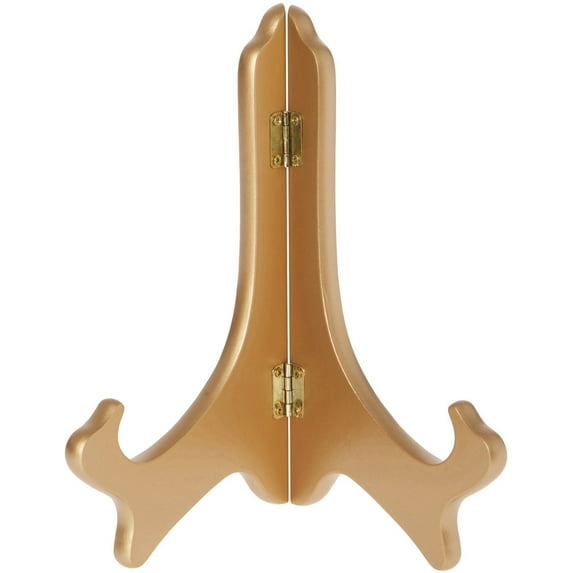 Bard's Hinged Gold-toned MDF Wood Plate Stand, 8" H x 7" W x 4.75" D (For 8" - 10" Plates), Pack of 3