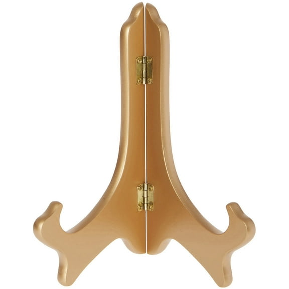 Bard's Hinged Gold-toned MDF Wood Plate Stand, 8" H x 7" W x 4.75" D (For 8" - 10" Plates)