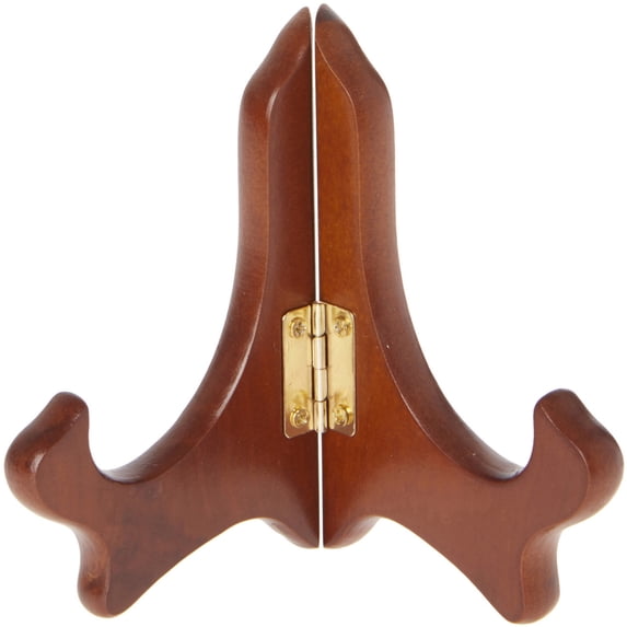 Bard's Hinged Walnut MDF Wood Plate Stand, 4" H x 5" W x 3" D (For 3.5" - 5" Plates), Pack of 2