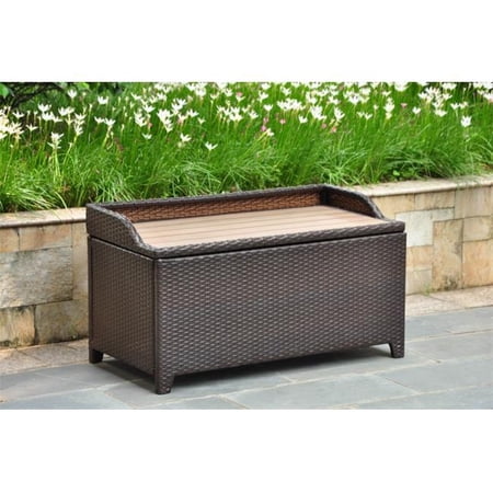 Bardelona Resin Wicker- Aluminum Storage Bench with Edge Lip - Chocolate
