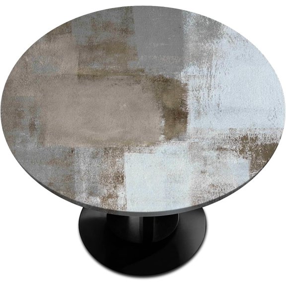 Bardic Modern Abstract Art Print Fitted Tablecloth Round with Elastic Edged, Brown Grey Wall Waterproof Wipe Clean Table Cover for Outdoor Indoor Patio Kitchen - Fits Tables 45" to 56" Diameter
