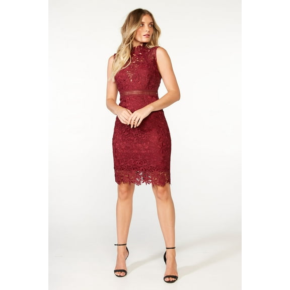 Bardot BURGUNDY Women's Eleni Eyelet Lace Mini Sheath Dress, US 4/XSmall
