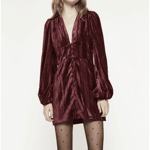 Bardot CRINKLE VELOUR MINI DRESS IN BURGUNDY, SIZE L
