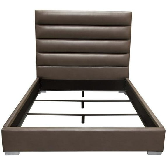 Bardot Channel Tufted Eastern King Size Bed, Elephant Grey Leatherette