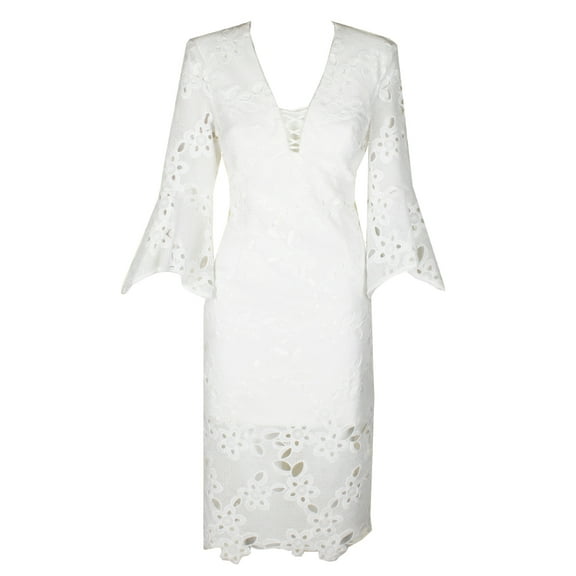 Bardot Ivory Bell-Sleeve Lace-Up Lace Sheath Dress 6-S