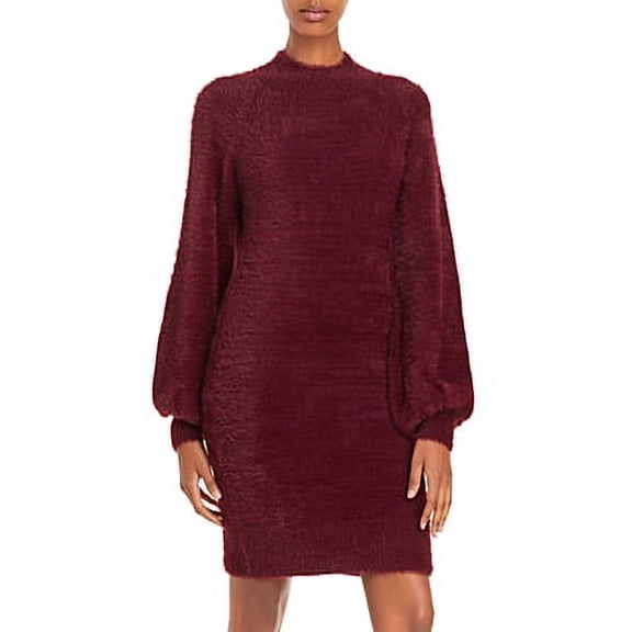 Bardot MERLOT Women's Bishop-Sleeve Mock Neck Mini Sweater Dress, US XS
