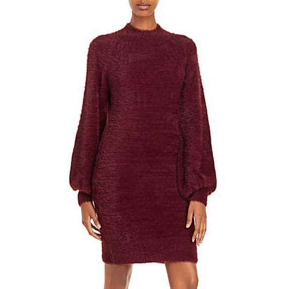 Bardot MERLOT Women's Bishop-Sleeve Mock Neck Mini Sweater Dress, US XS