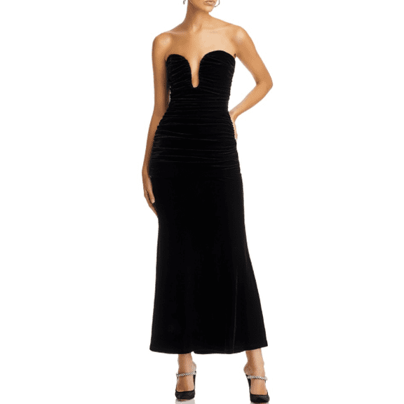 Bardot Women's Black Elvira Velvet Plunging Neck Dress, XS
