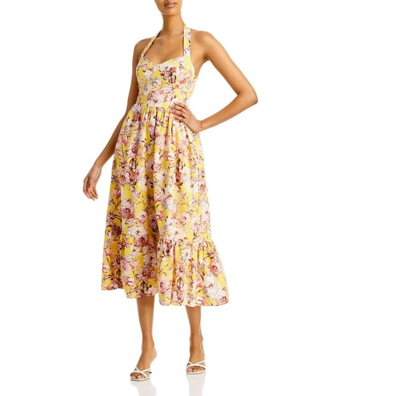 Bardot Womens Labella Floral Tie Neck Midi Dress