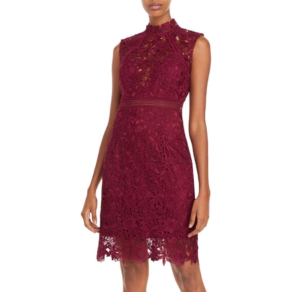 Bardot Womens Lace High Neck Cocktail Dress Red S