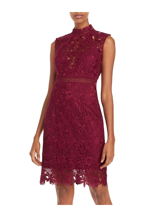 Womens Lace High Neck Cocktail Dress Red S