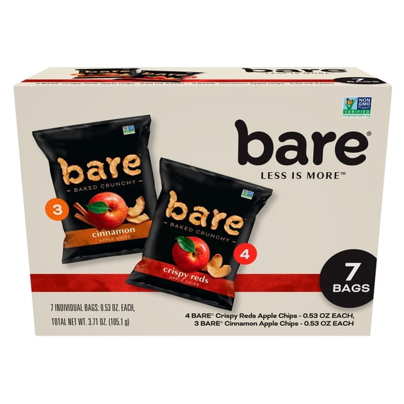 Bare Baked Crunchy Apple Chips, Fuji & Reds & Cinnamon Variety Pack, 0.53oz, Gluten Free, 7 Count ( 3 Box )