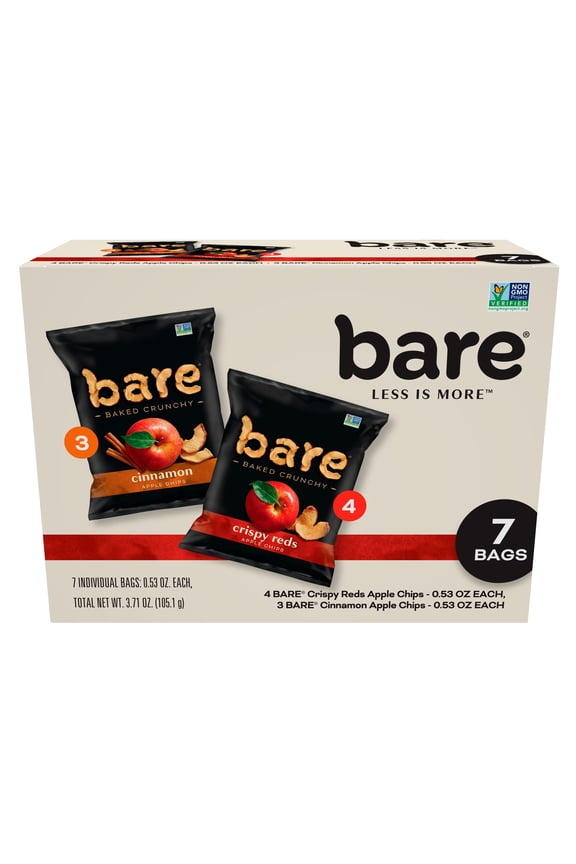 Bare Baked Crunchy Apple Chips, Fuji & Reds & Cinnamon Variety Pack, 0.53oz, Gluten Free, 7 Count