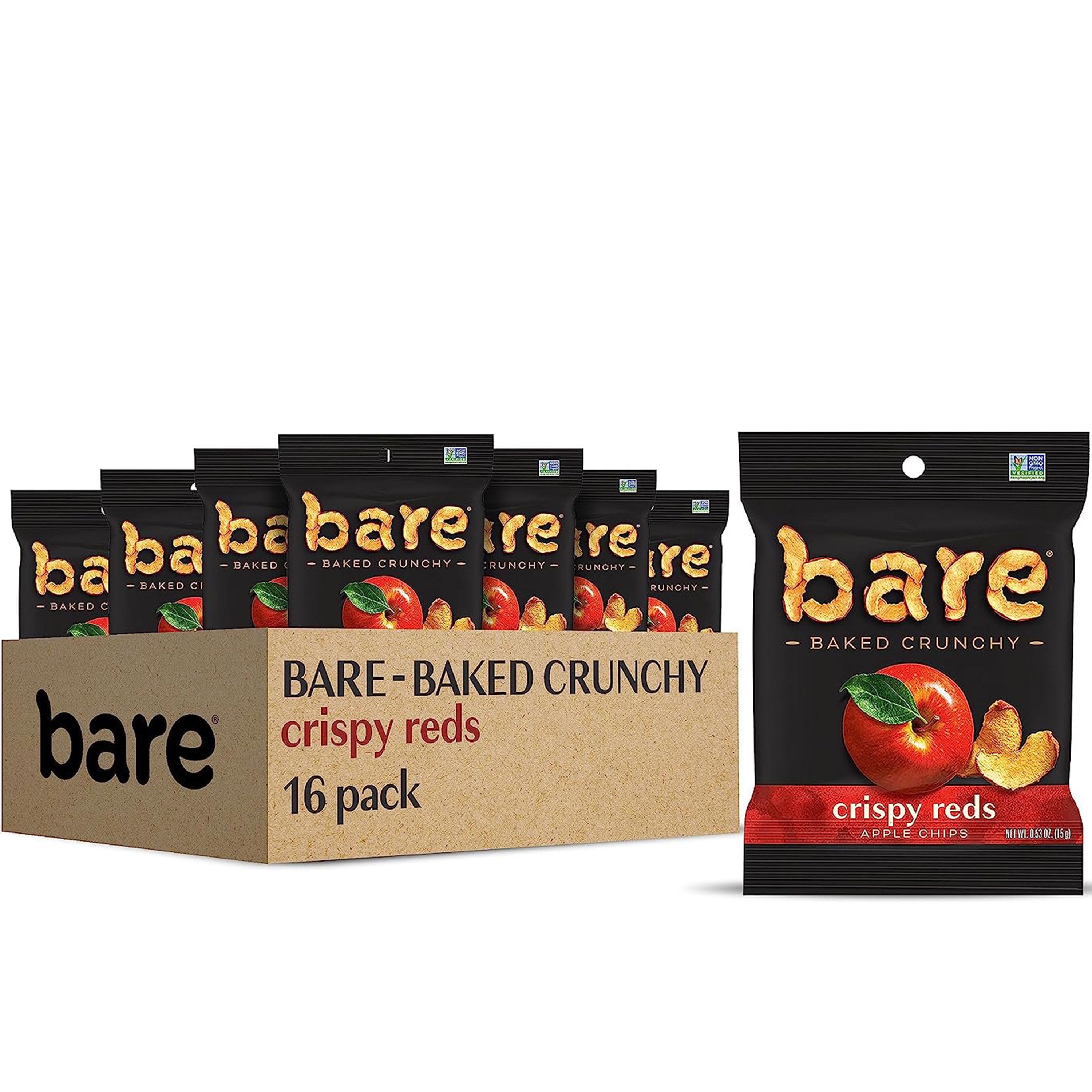 Bare Baked Crunchy Apple Fruit Snack Chips,  0.53 oz Bags 16 Count