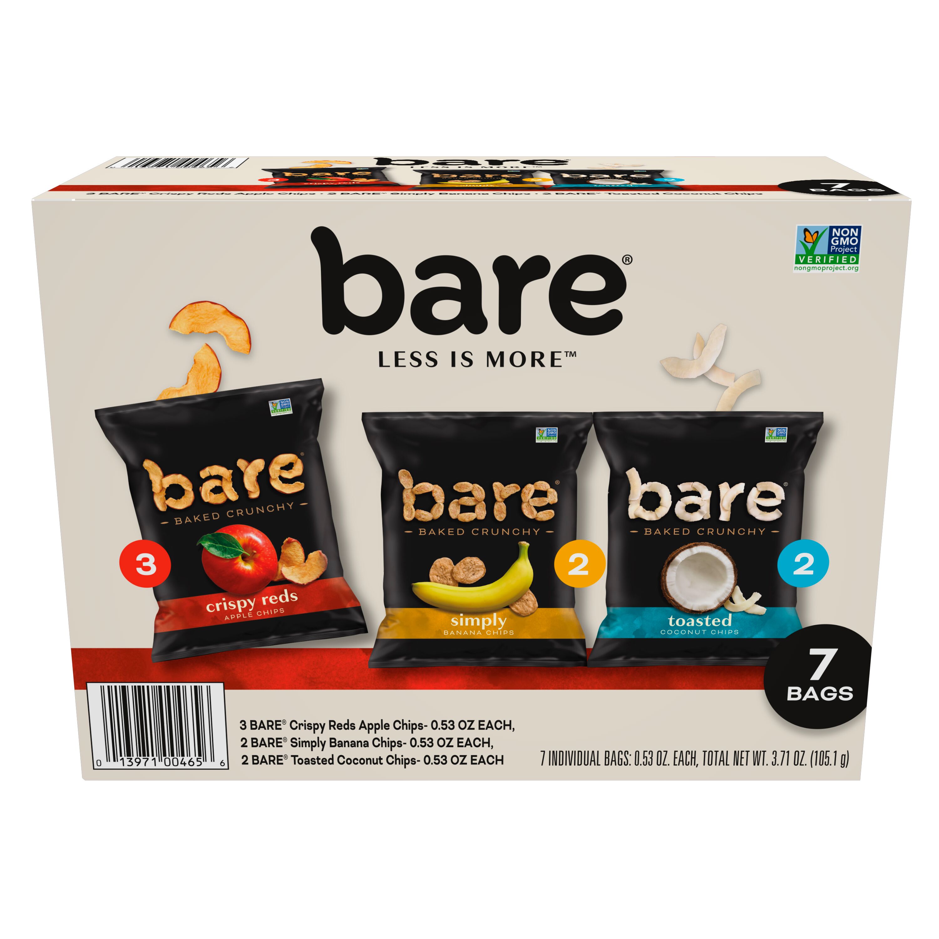 Bare, Baked Crunchy Fruit Chips Snack Pack, 0.53 oz Bags, 7 Count - image 1 of 12