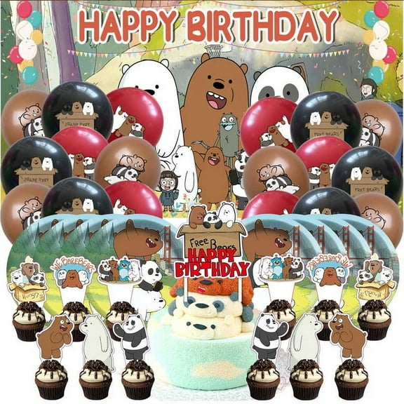 Bare Bear Balloons Tableware Party Supplies Decor Birthday Cake Topper Decorations Tapestry Decor