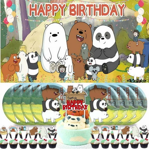 Bare Bear Party Supplies Birthday Decorations Plates Kids Cake Toppers Set Decor
