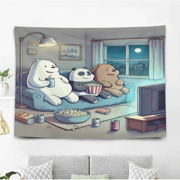 Bare Bear Pattern Wall Hanging 50*60 Inches High-Quality Peach Skin Velvet Material Classic And Charming