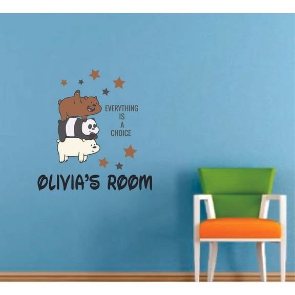 We Bare Bears Choice Quote Cartoon Customized Wall Decal - Custom Vinyl Wall Art - Personalized Name - Baby Girls Boys Kids Bedroom Wall Decal Room Decor Wall Stickers Decoration Size (30x30 inch)