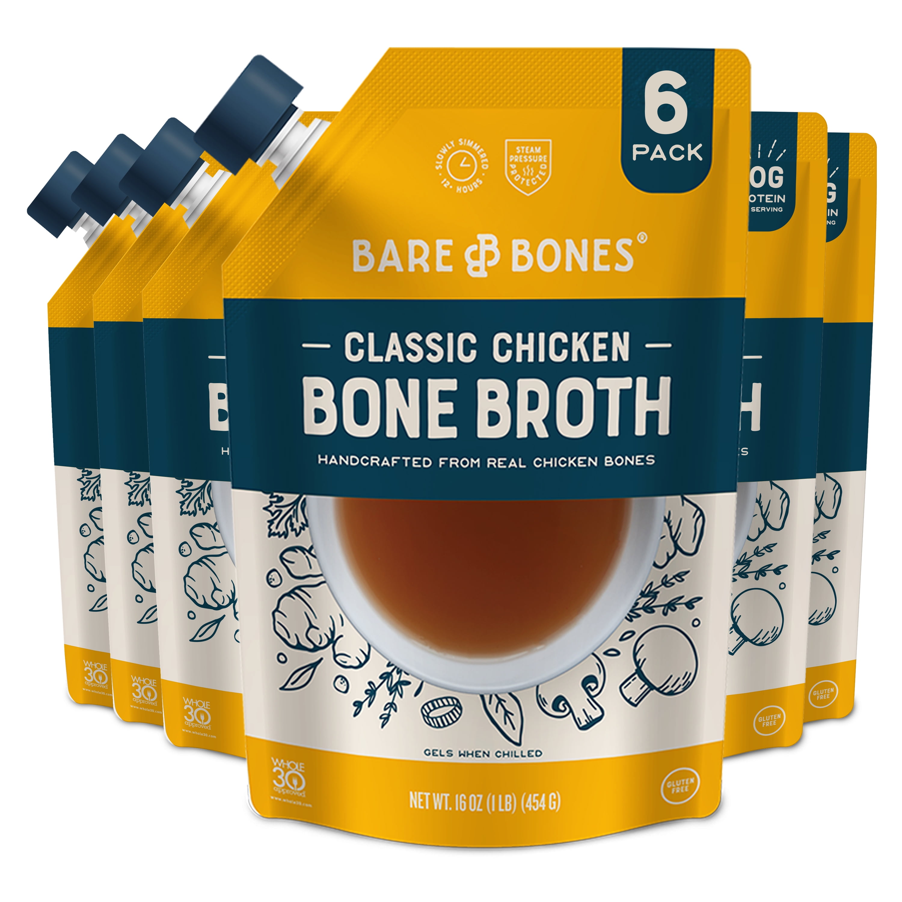 Bare Bones Chicken Bone Broth for Cooking and Sipping, 16 oz, Pack of 6 ...