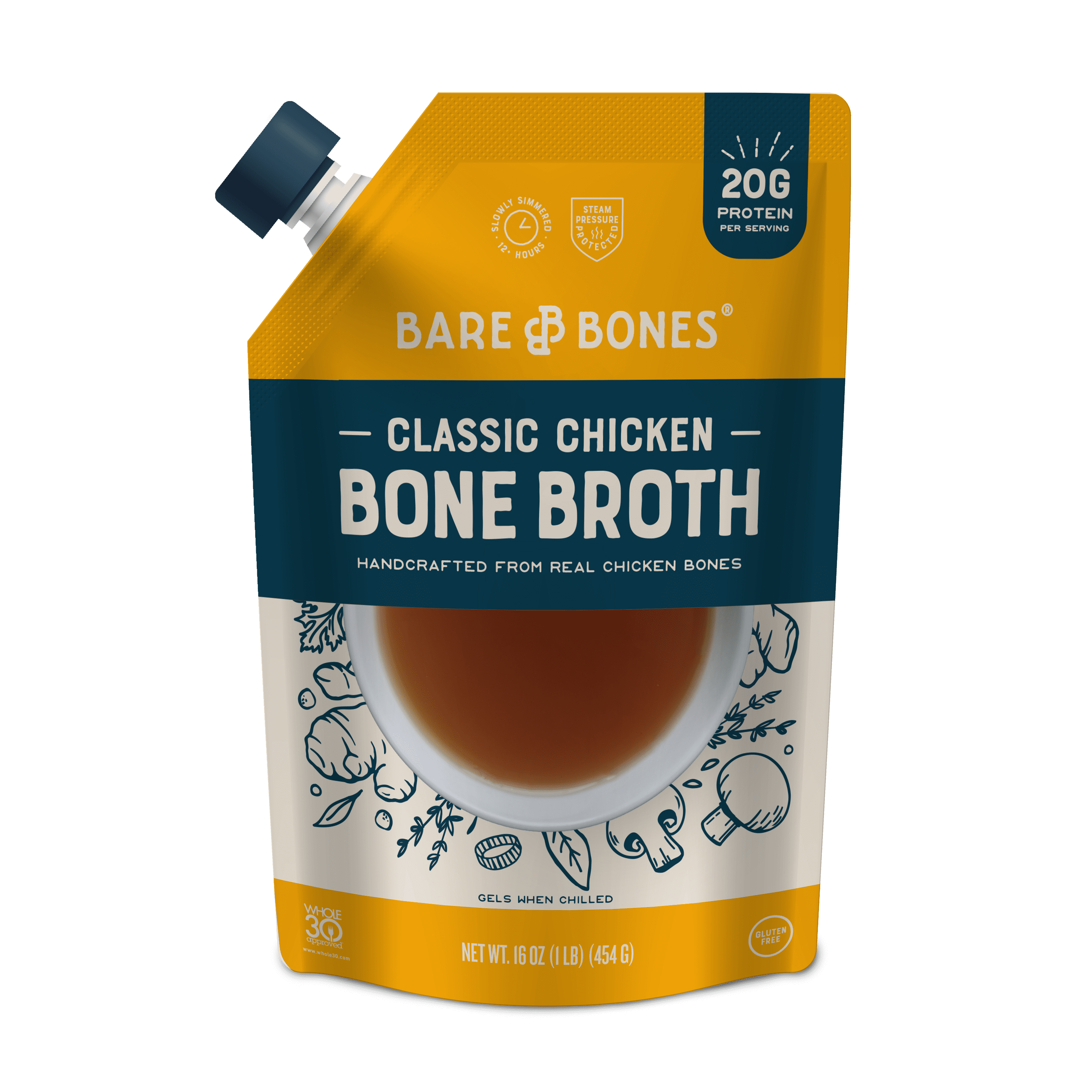 Bare Bones Chicken Bone Broth for Cooking and Sipping, Pasture Raised