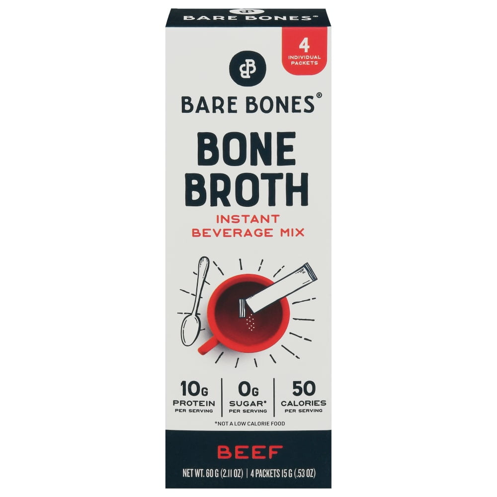 Bare Bones Instant Bone Broth Beverage Mix Beef 4 Pack