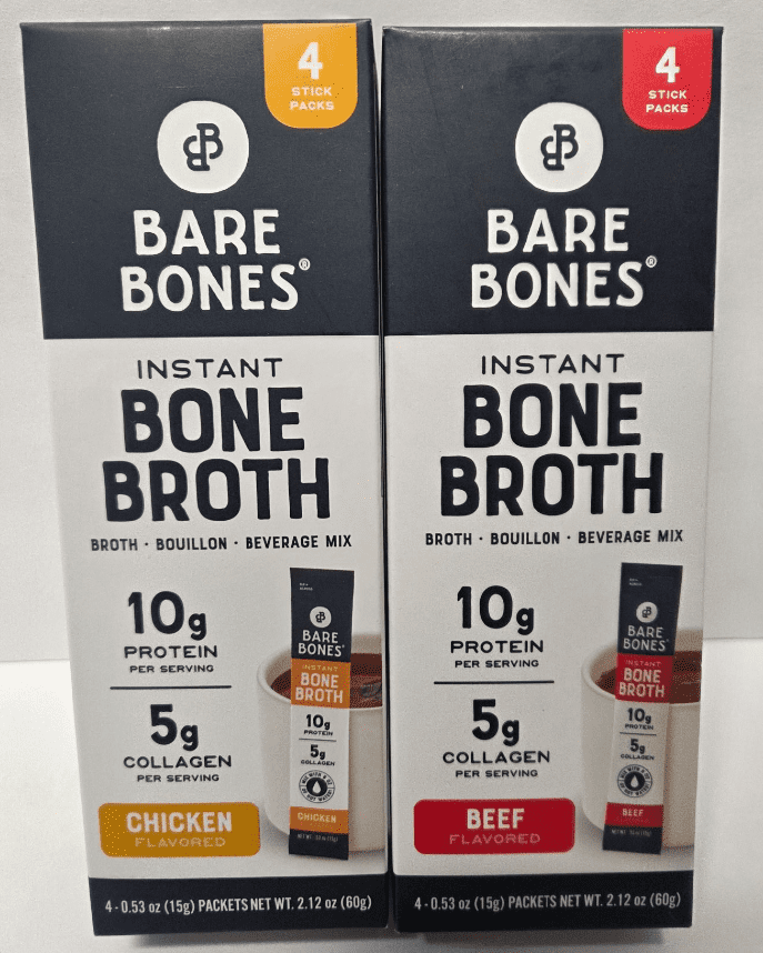 Bare Bones Instant Bone Broth Beverage Mix Chicken & Beef 2.12oz 60g (2 ...