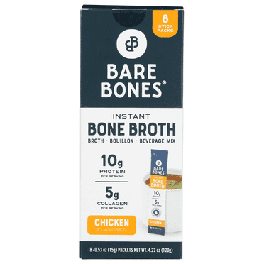 Bare Bones Instant Chicken Bone Broth Sticks, 10G Protein, 4.23 oz, 8 Count
