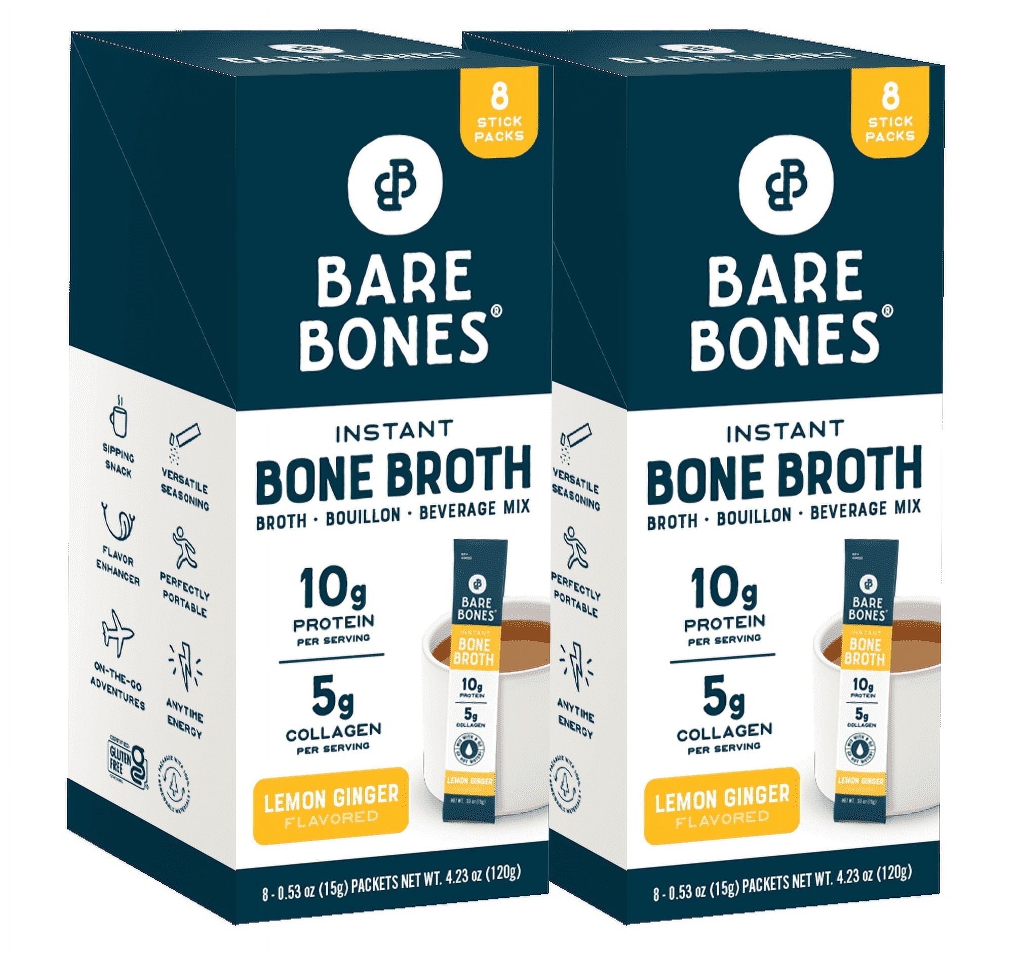 Walmart daily deals:  Walmart Black Friday Deals 2025 - Bare Bones Instant Lemon Ginger Bone Broth Sticks, 10G Protein, 4.23 oz, 2-Pack of 8