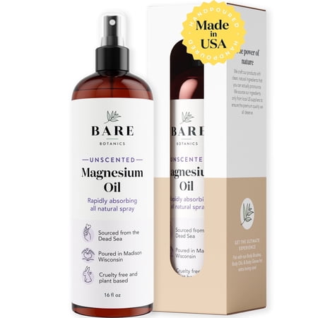 Bare Botanics Magnesium Oil Spray Unscented 16 fl oz | Sourced from the Dead Sea, Made in Wisconsin