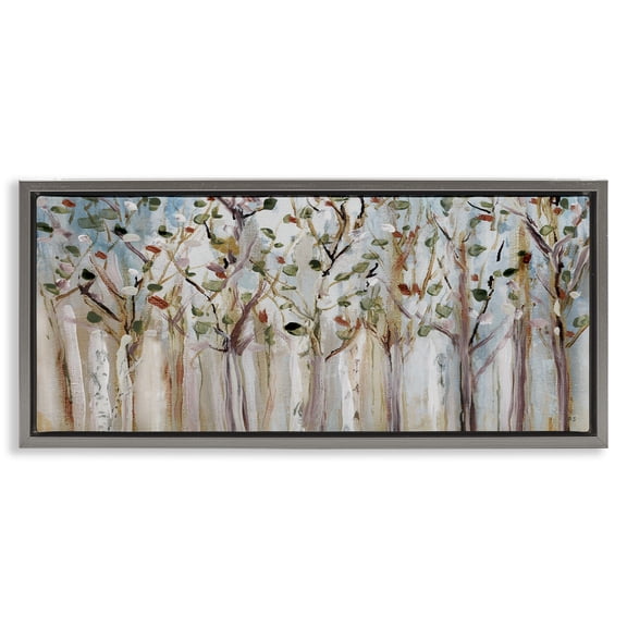 Bare Branch Trees Birch Forest Gray Floating Frame Canvas Art, 25 x 11