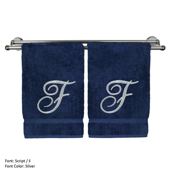 Bare Cotton Corp. Silver Script Monogrammed Turkish Cotton 16x30 inch Hand Towel set of 2 F Walmart Business Supplies