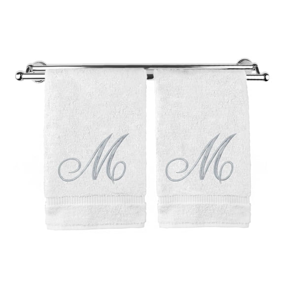 Bare Cotton Corp. Silver Script Monogrammed Turkish Cotton 16x30-inch Hand Towel (set of 2) - M