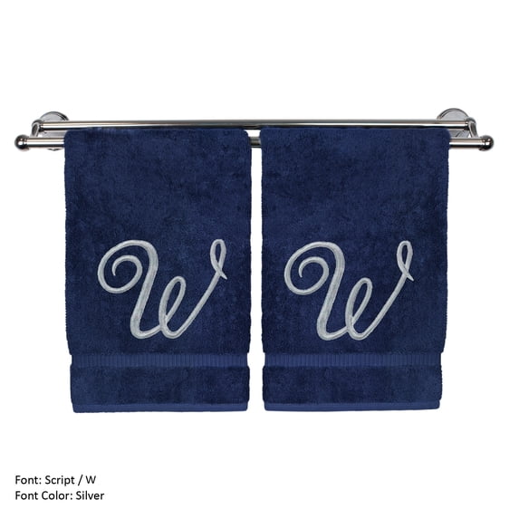 Bare Cotton Corp. Silver Script Monogrammed Turkish Cotton 16x30-inch Hand Towel (set of 2) - W
