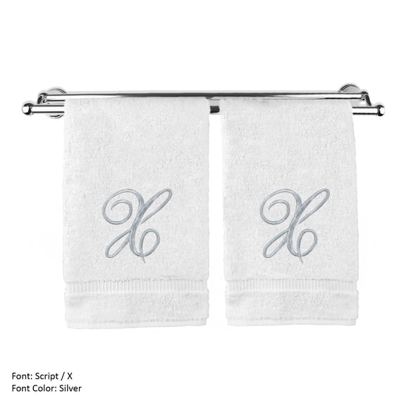 Bare Cotton Corp. Silver Script Monogrammed Turkish Cotton 16x30-inch Hand Towel (set of 2) - X