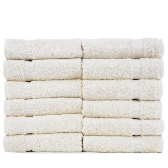 Bare Cotton Luxury Hotel And Spa Towel 100% Genuine Turkish Cotton Washcloths - Cream - Dobby Border - Set of 12
