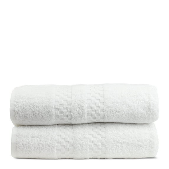 Bare Cotton -Luxury Hotel Collection-100% pure cotton - Checkered Pattern- over sized Bath Towel set of 2 - (30x56)" - White