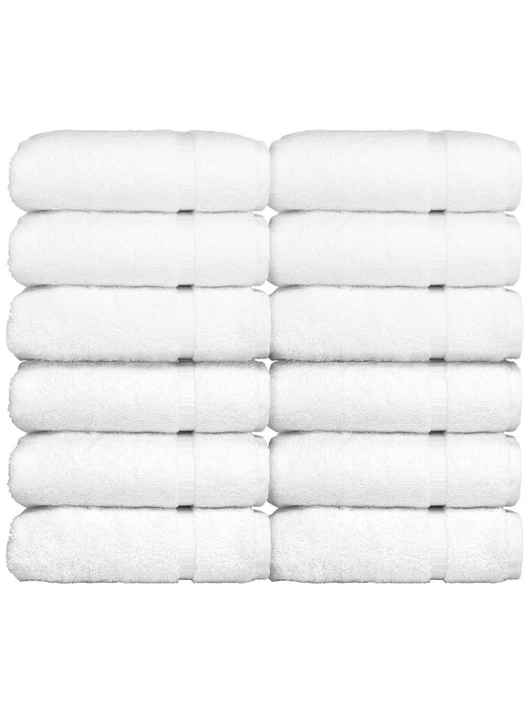 Bare Cotton Luxury Hotel & Spa Towel 100% Genuine Turkish Wash Cloths Dobby Border, White, Set of 12