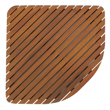 Bare Decor Dania Corner Shower Spa Mat in Solid Teak Wood and Oiled Finish, 24" x 24"