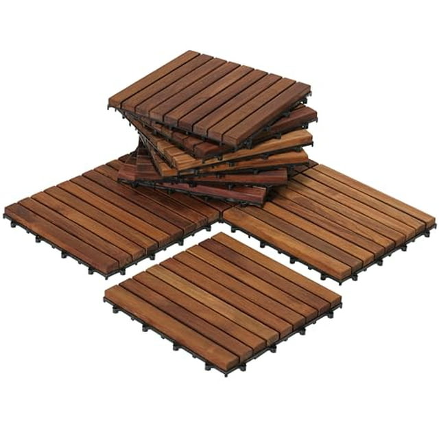 Bare Decor EZFloor Interlocking Flooring Tiles in Solid Teak Wood