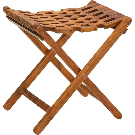 Bare Decor Mosaic Folding Stool in Solid Teak Wood, Brown
