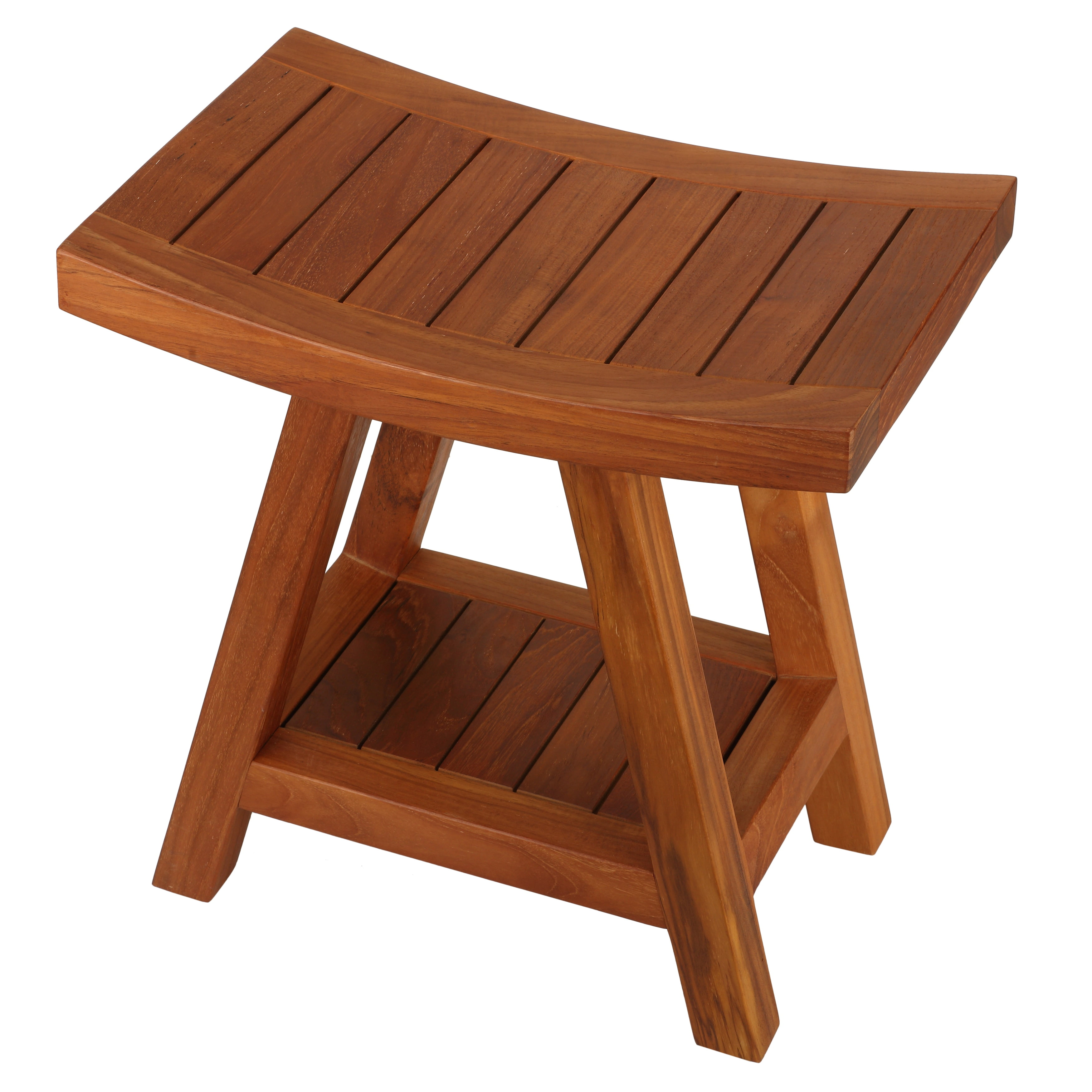 Solid Teak Wood Spa Bench Stool with Shelf, Brown