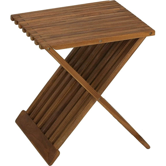 Bare Decor Rocco Folding Stool in Solid Teak Wood, Brown, 17 Inch