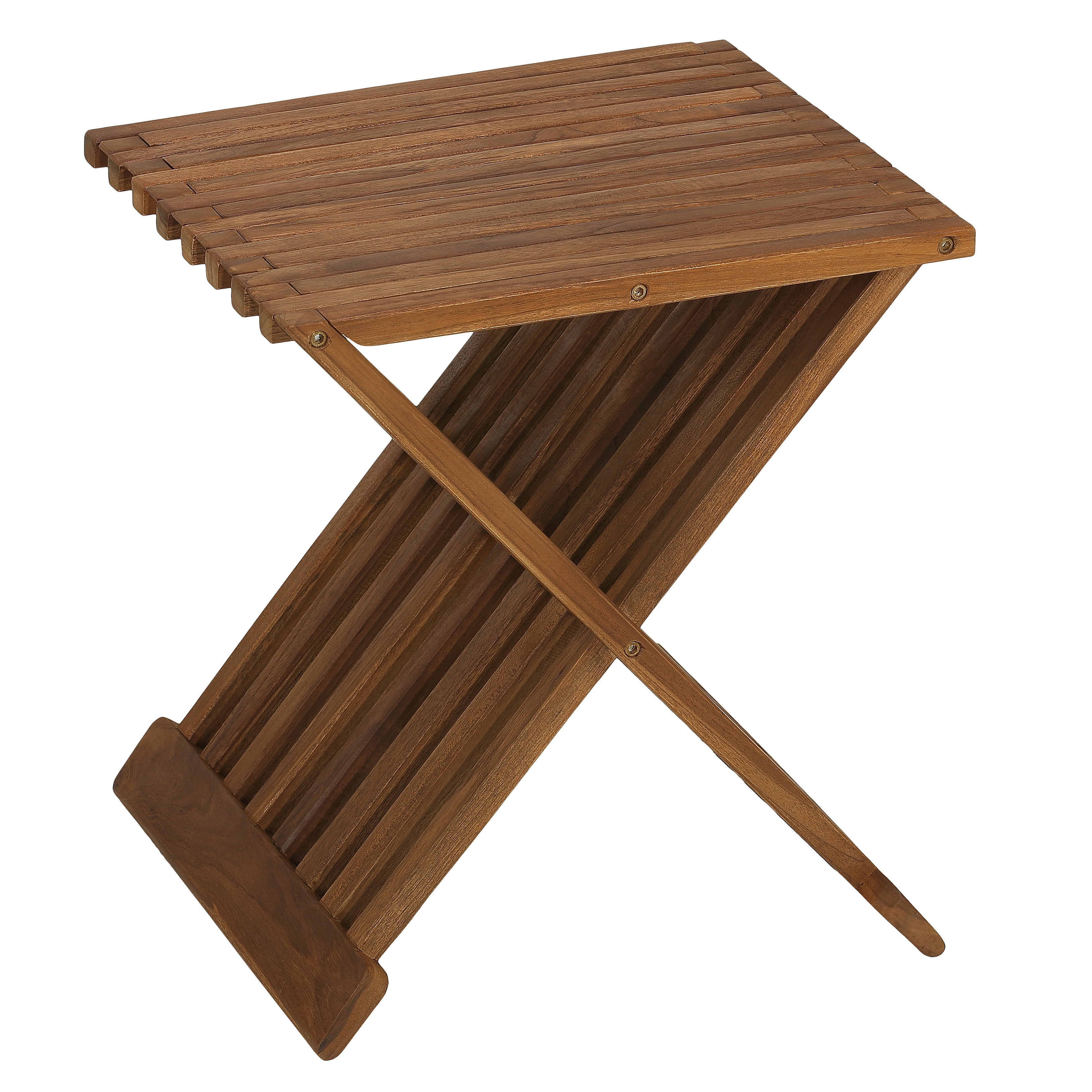 Rocco 17" Brown Teak Wood Folding Stool