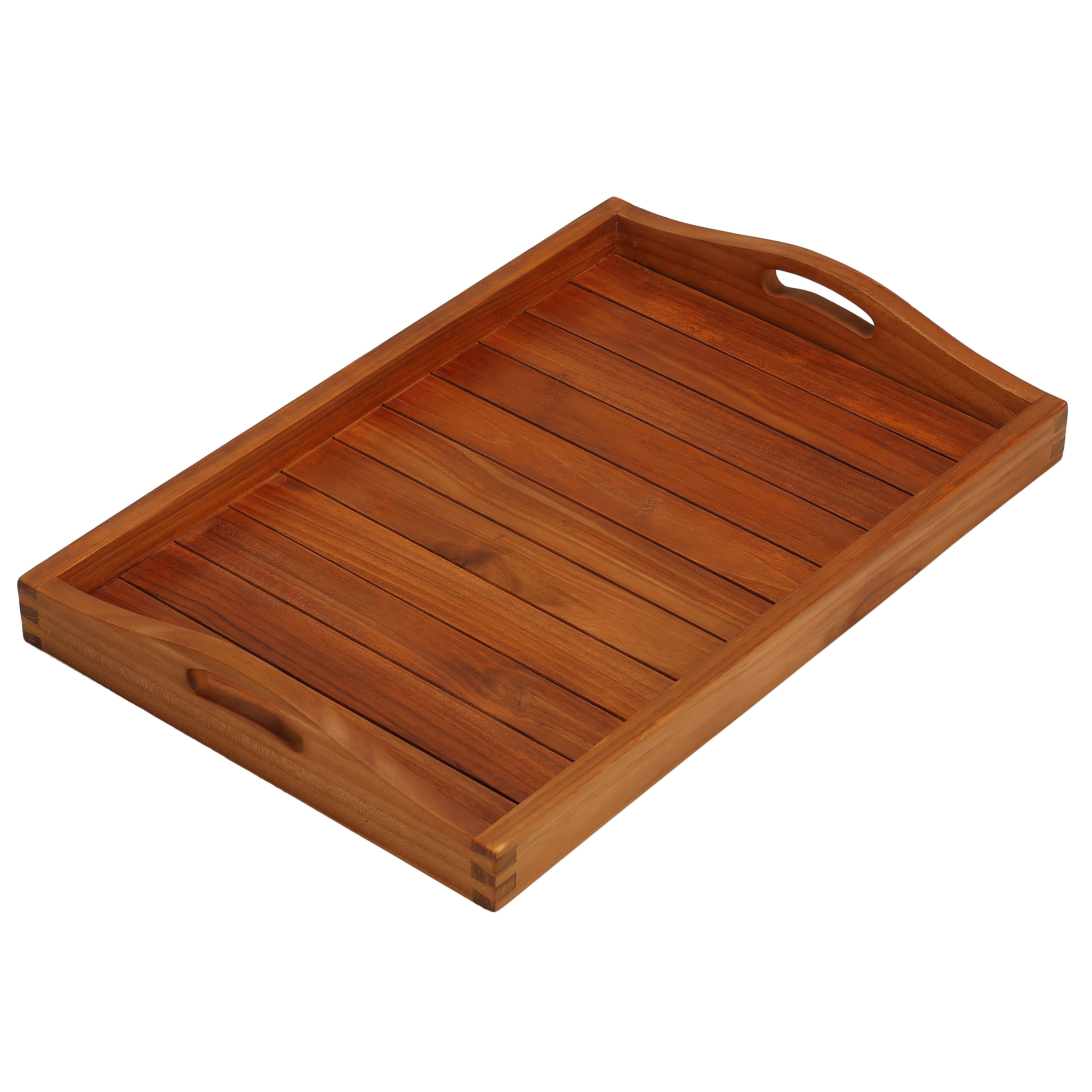 Teak Wood Rectangular Spa and Serving Tray with Handles