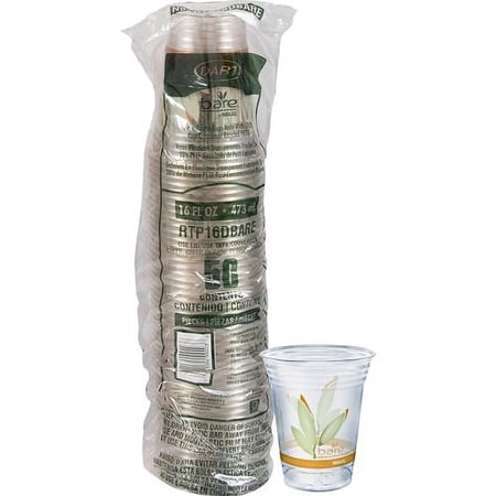 Bare Eco-Forward Cups - 16 fl oz - 50 / Pack - Clear - Cold Drink, Iced Coffee, Beer, Smoothie, Beverage - Recycled | Bundle of 2 Packs