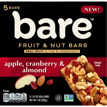 Bare Fruit & Nut Bars, Apple, Cranberry & Almond, 1.41 oz, 5 Count