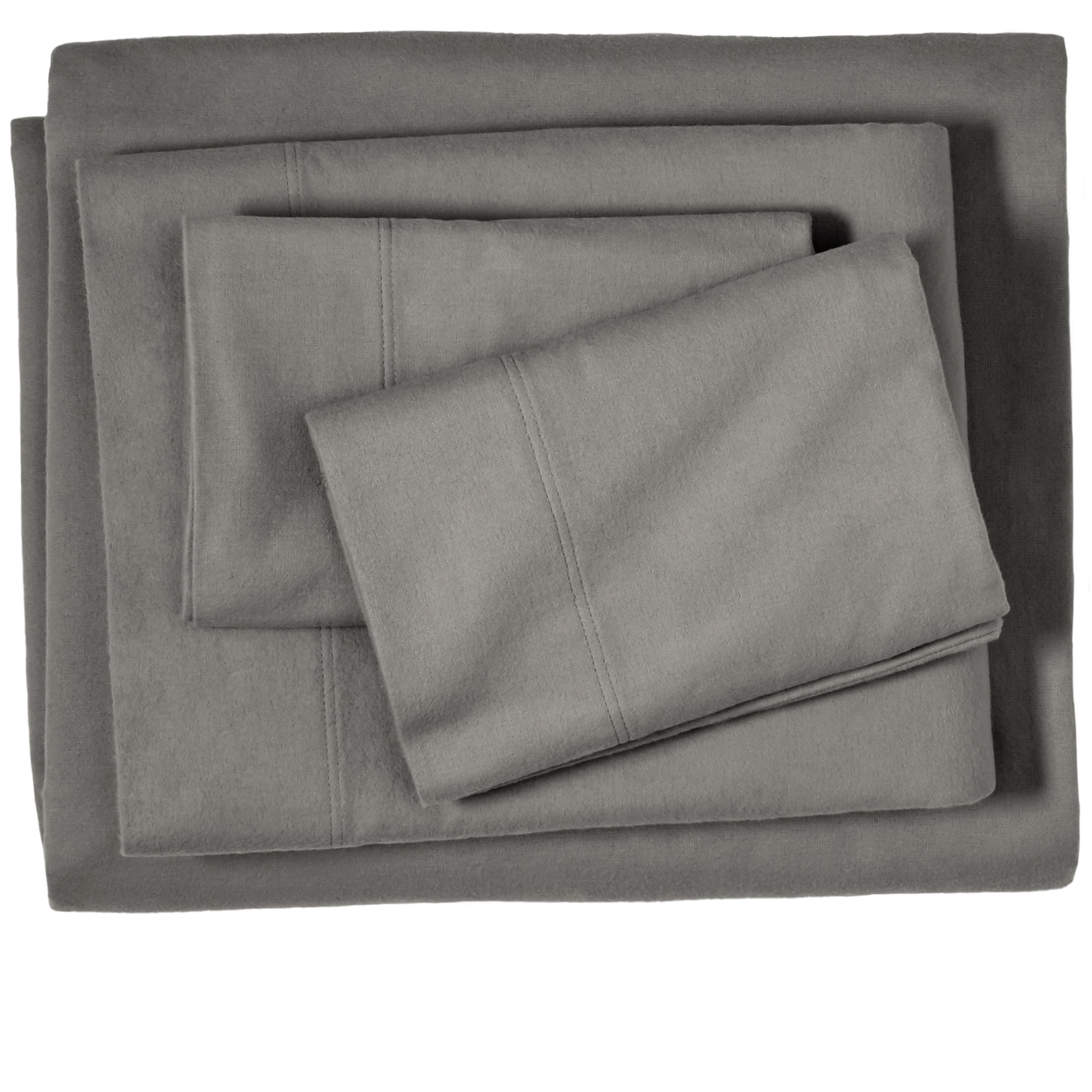 Bare Home 100% Cotton Flannel Deep Pocket 4-Piece Sheet Set with 2 Bonus Pillowcases (Cal King, Gray)
