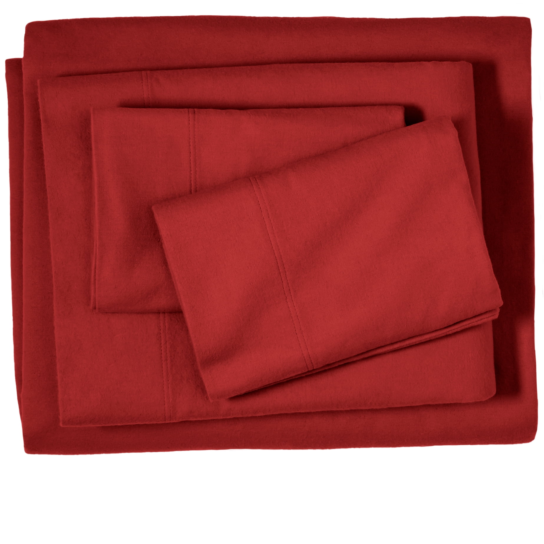 Bare Home 100% Cotton Flannel Deep Pocket 4-Piece Sheet Set with 2 Bonus Pillowcases (Cal King, Red)