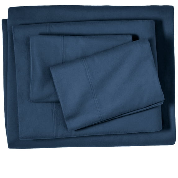 Bare Home 100% Cotton Flannel Deep Pocket 4-Piece Sheet Set with 2 Bonus Pillowcases (Full XL, Dark Blue)